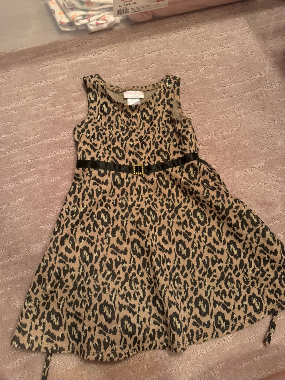Youngland Leopard Print Sleeveless Dress in Tan and Black